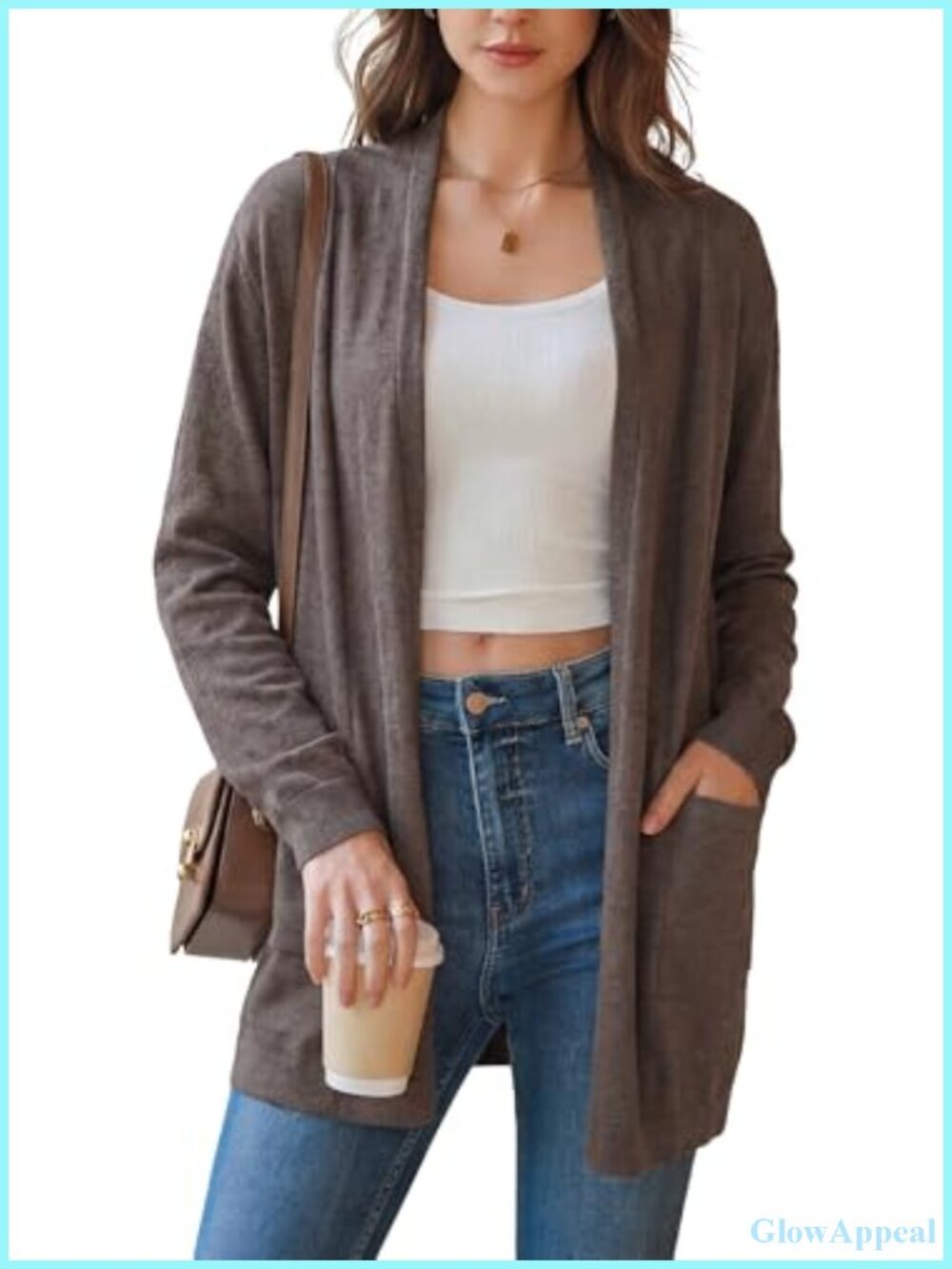 Wool Blend Cardigan with Pockets Open Front Lightweight